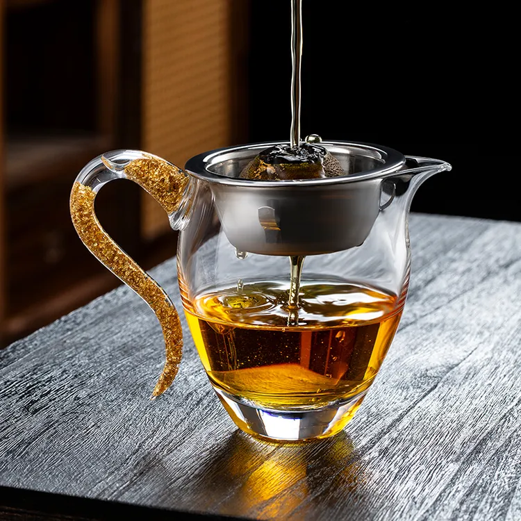 专属玻璃公道杯茶漏加厚分茶器金箔水晶透明功夫茶具过滤公杯