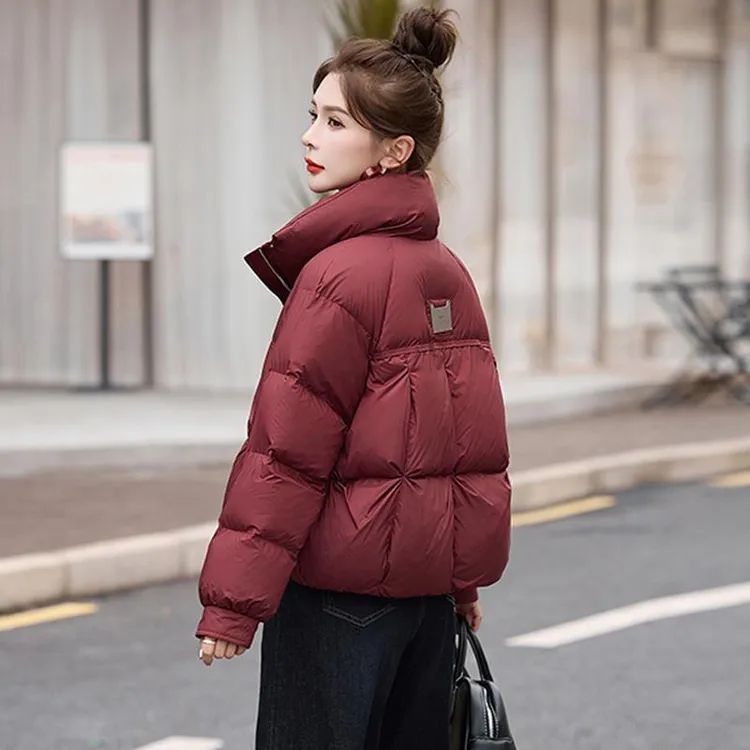 2024冬季新款女士安可拉红时尚立领棉服高级感时尚短款面包服