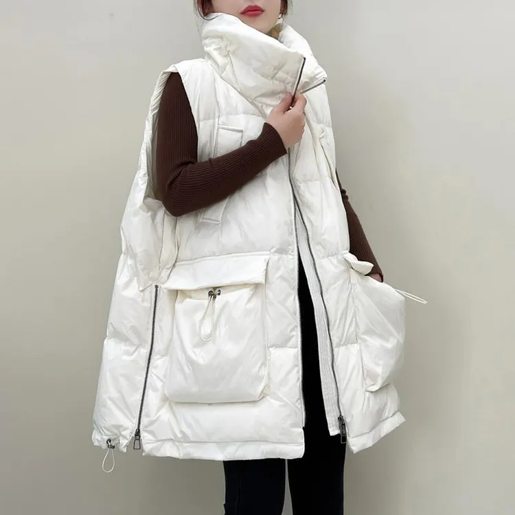 欧货大口袋洋气百搭棉服马甲女款2025新款秋冬季中长款背心外穿