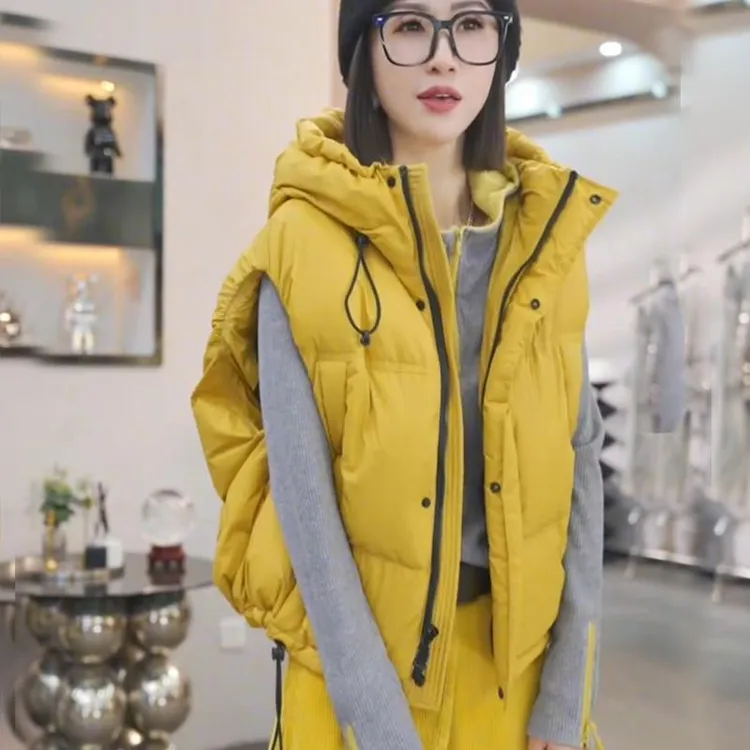 2025秋冬新款女士欧货连帽棉服马甲外穿加厚保暖坎肩背心外套