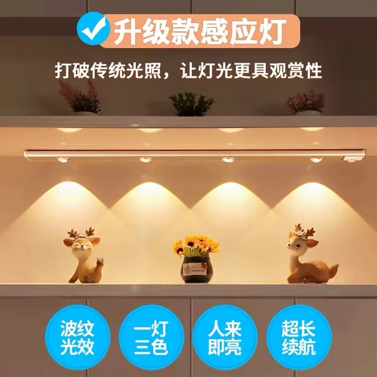 猫眼超薄波纹人体智能感应灯家用无线自粘酒柜玄关展示柜长条灯带