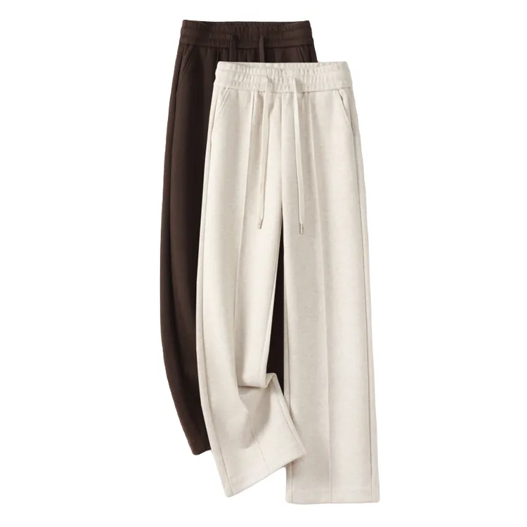 秋冬季新款加厚绵羊毛阔腿裤宽松高腰直筒休闲裤女百搭显瘦8396