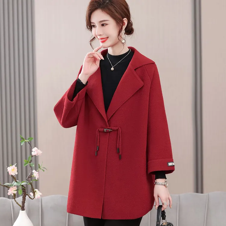 胖妈妈装春秋新款外套宽松大码开衫高贵中老年女洋气加厚呢子大衣