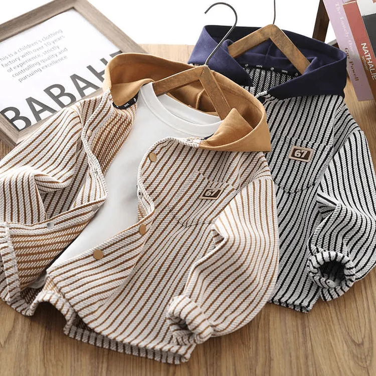 男童秋装外套新款男童条纹连帽上衣2025秋款洋气韩版男孩长袖衣服