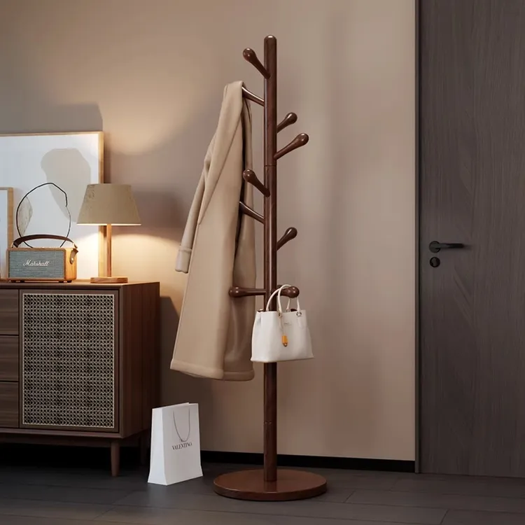 实木胡桃木质落地卧室包架挂衣架意式简易衣服挂架客厅榉木衣帽架