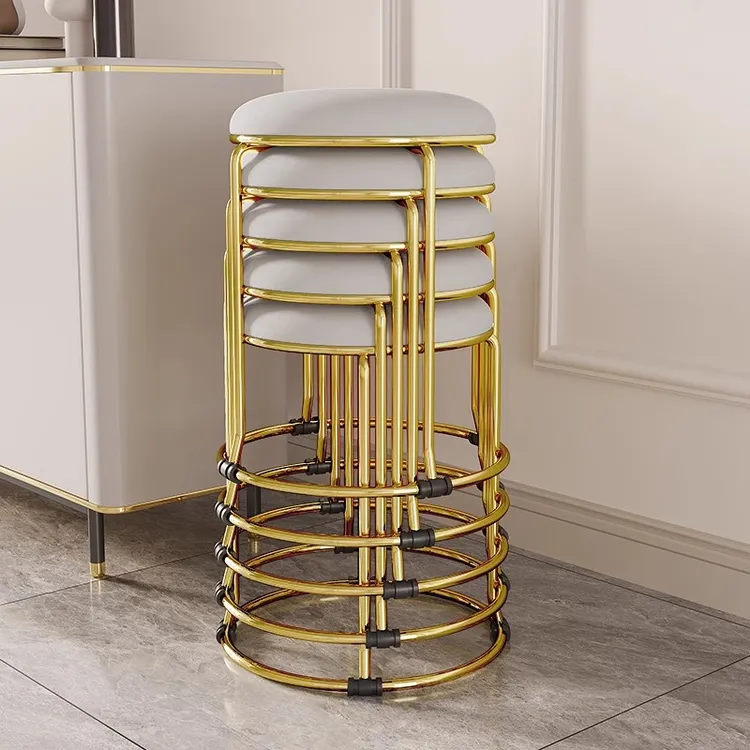 钢筋铁凳子家用可叠放高圆板凳餐厅备用吃饭简易结实加厚铁艺高凳