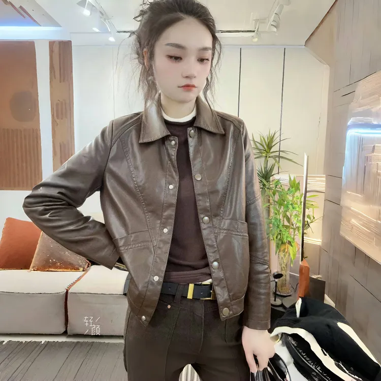 流行美拉德皮衣女2025春季新款小个子宽松外套机车短款皮夹克上衣