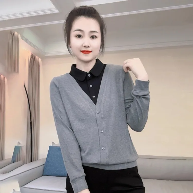 时尚潮流假两件衬衫女士2025春季新款超好看宽松显瘦气质百搭T恤