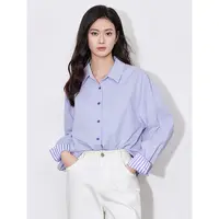 【初语】条纹翻袖衬衫女时装感上班通勤上衣高级感气质衬衣8512017