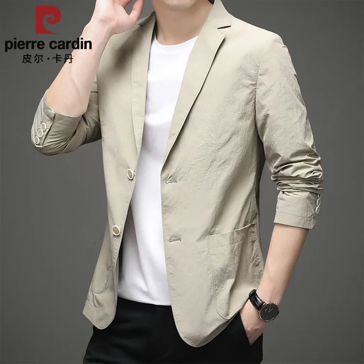皮尔卡丹秋季新款男士商务休闲西服薄款修身西装纯色潮流单西外套