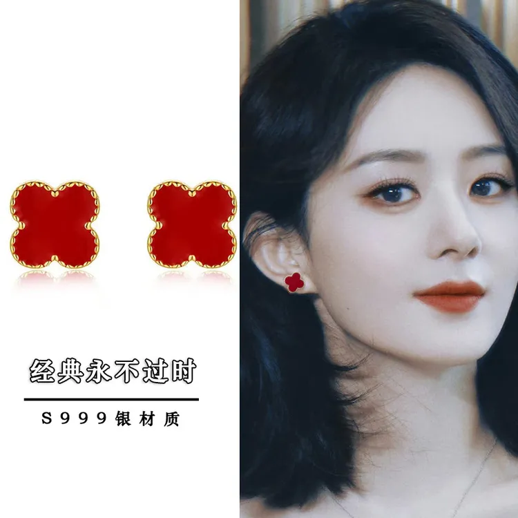 足银耳饰 999纯银百搭四叶草耳钉女气质轻奢经典女高级感独特森系