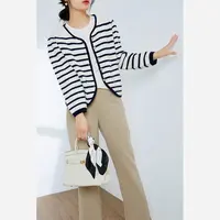 【钱老板粉丝专享】13019欧丝璐秋冬新款纯山羊绒条纹小外套女