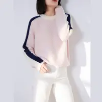 【钱老板粉丝专享】13051欧丝璐纯山羊绒圆领套头拼色加厚宽松女衫
