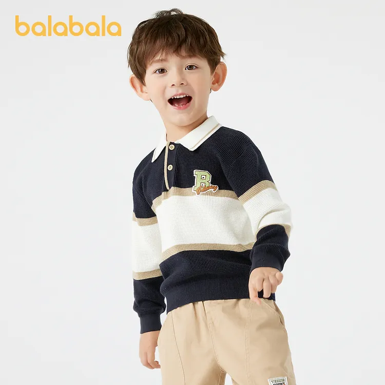 巴拉巴拉童装儿童毛衣华夫格学院风针织衫男童秋装POLO领上衣百搭