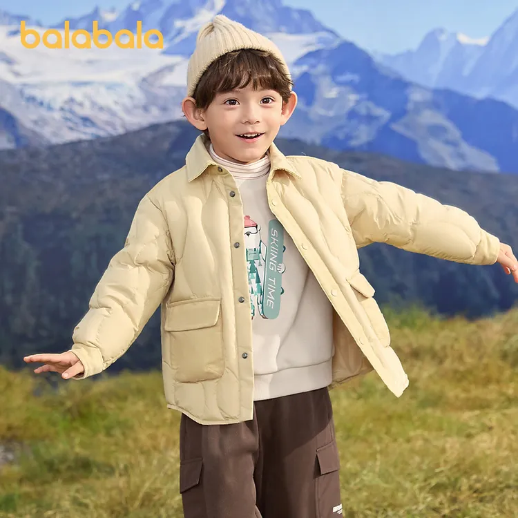 巴拉巴拉男童羽绒服冬装衬衫式工装外套拼接上衣流行舒适户外潮款