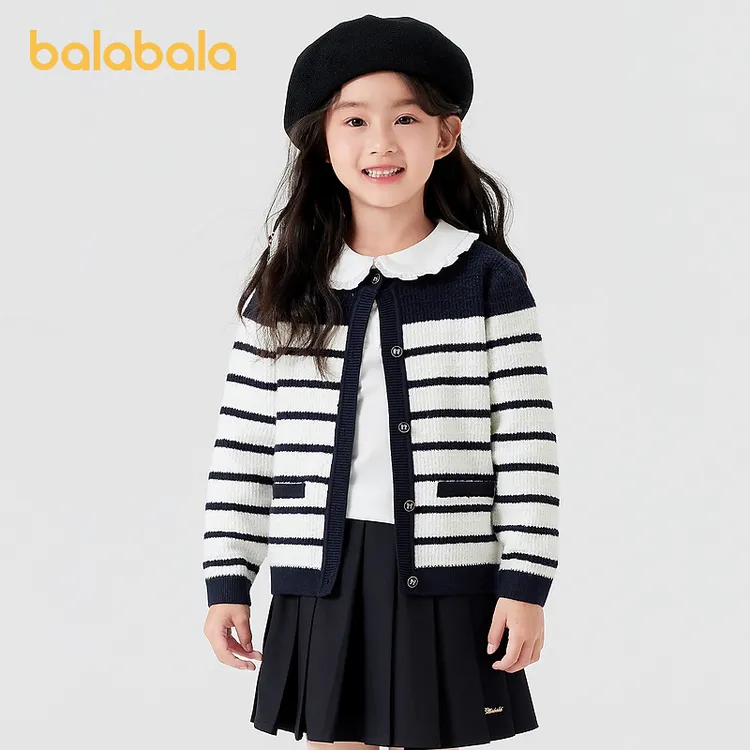 巴拉巴拉童装儿童毛衣小香风针织衫女童秋装条纹开衫外套时髦洋气