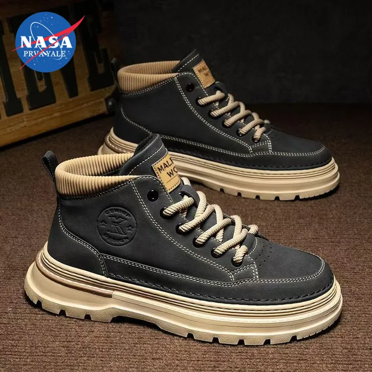 NASA联名马丁靴秋季耐磨增高新款英伦风复古男鞋高帮休闲工装短靴