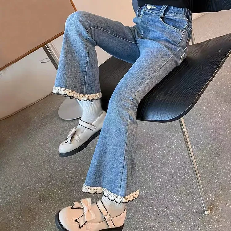 儿童网红喇叭裤女童洋气牛仔裤中大童装休闲长裤女孩2025春秋新款