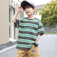 【32色织彩条】儿童短袖条纹时尚洋气圆领夏季男童T恤—亲子款