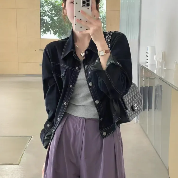 160美式复古短款牛仔外套春秋显瘦休闲2025新款爆款宽松百搭上衣
