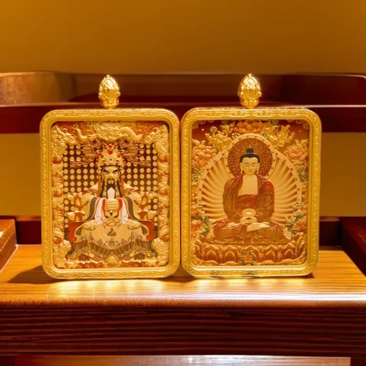 铜吊坠【五台山】唐卡精雕立体五爷+生肖本命佛双面 送五路绳+素绳