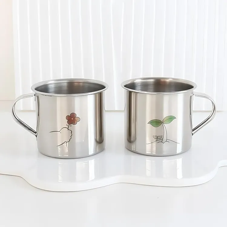 304不锈钢彩色图案迷你杯带盖防摔家用喝水杯幼儿园饮水杯奶杯