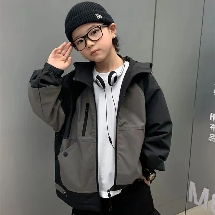 （清完不补）童装男童外套秋冬季加棉加厚新款中大童连帽休闲衣服