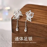 足银耳饰 S999足银花丝蝴蝶流苏耳环女纯银流苏气质耳坠小众长款
