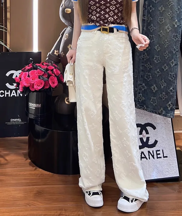 婷子- VIP·家订制洋气立体提花牛仔阔腿裤（6636。）（主播穿的）