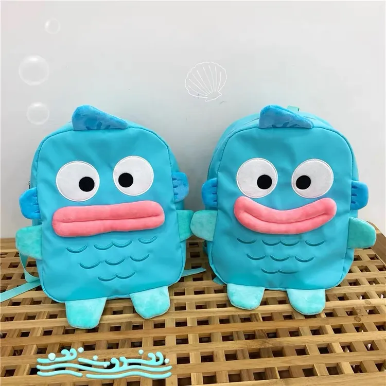 大嘴鱼双肩包2023新款可爱卡通丑萌蓝色书包大容量背包男女百搭