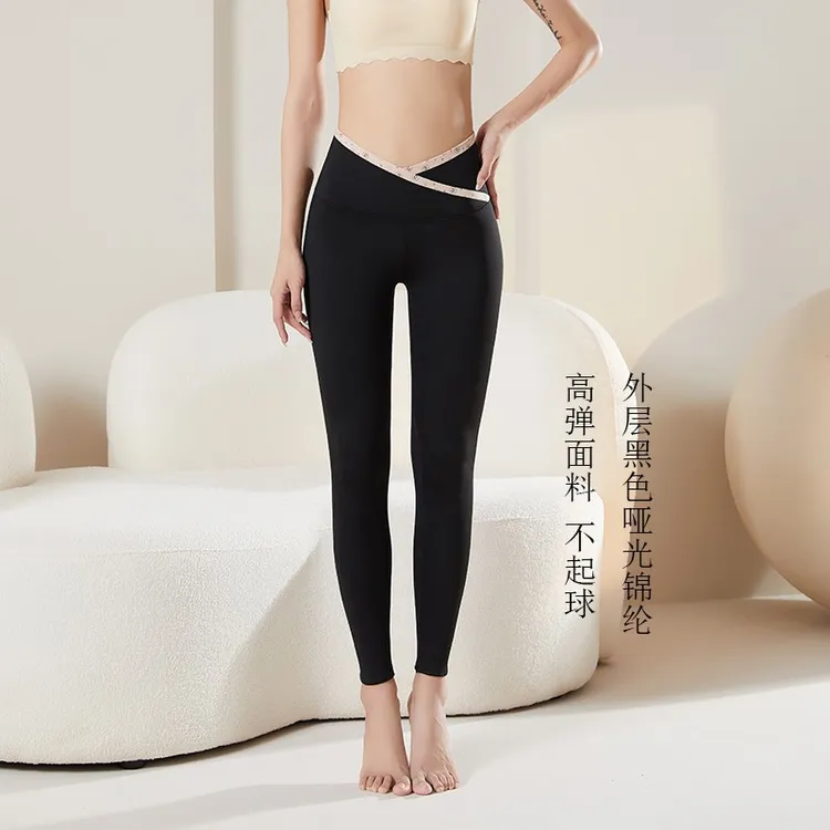 交叉腰加绒新款鲨鱼芭比裤