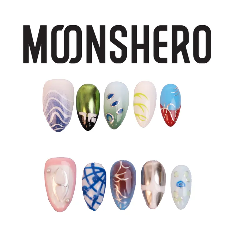 MOONSHERO/梦栖泺手工穿戴甲蓝色彩绘ins风0037