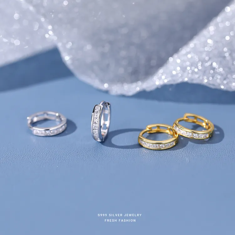 足银耳饰 方形锆石耳扣999足银2026新款爆款女高级感百搭耳环耳饰