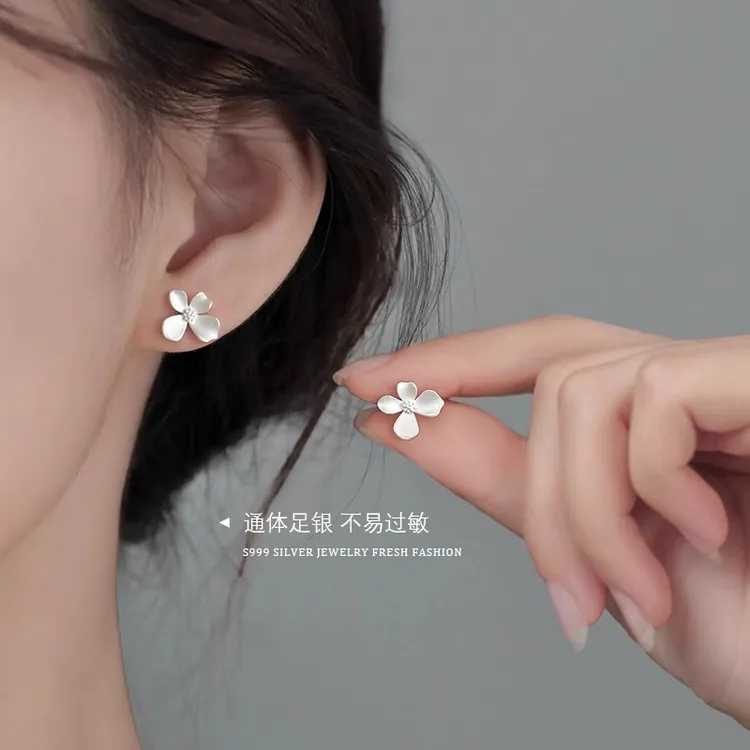 足银耳饰 999纯银花朵耳钉新款2025爆款女小众轻奢耳环耳饰高级感