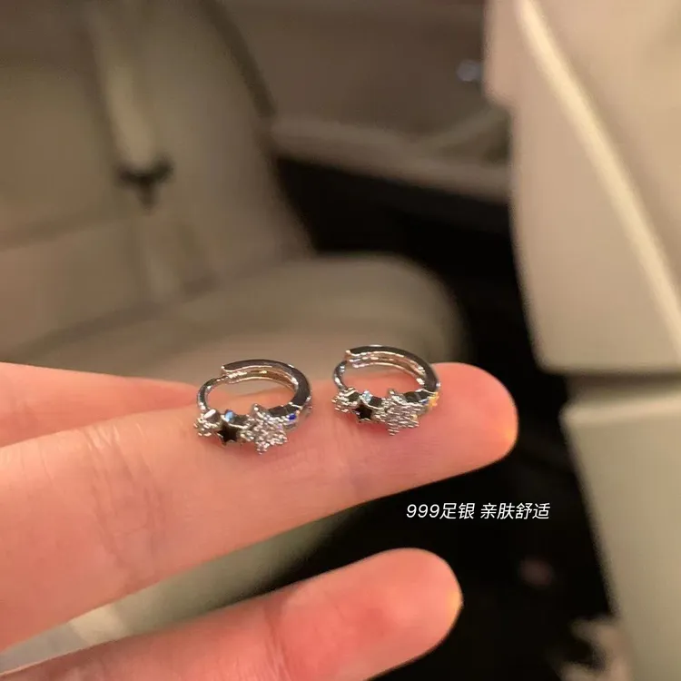 足银耳饰 星星耳环999足银2026新款爆款高级感耳圈耳扣养耳洞耳饰