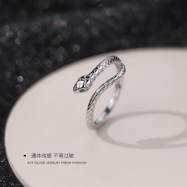 925银戒指 灵蛇戒指女纯银个性本命年蛇年食指戒可调节高级感