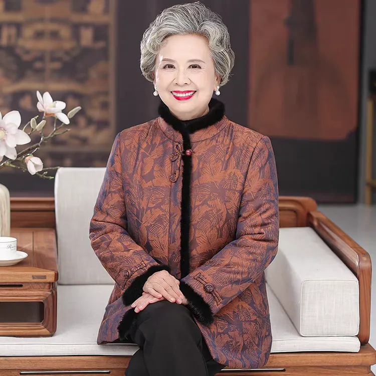 中老年人冬装女奶奶装真水貂毛棉服喜庆妈妈装外套老太太唐装衣服