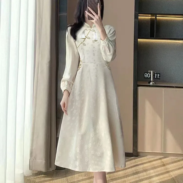 秋季新款法式温柔风高档提花连衣裙设计感修身显瘦气质长裙353