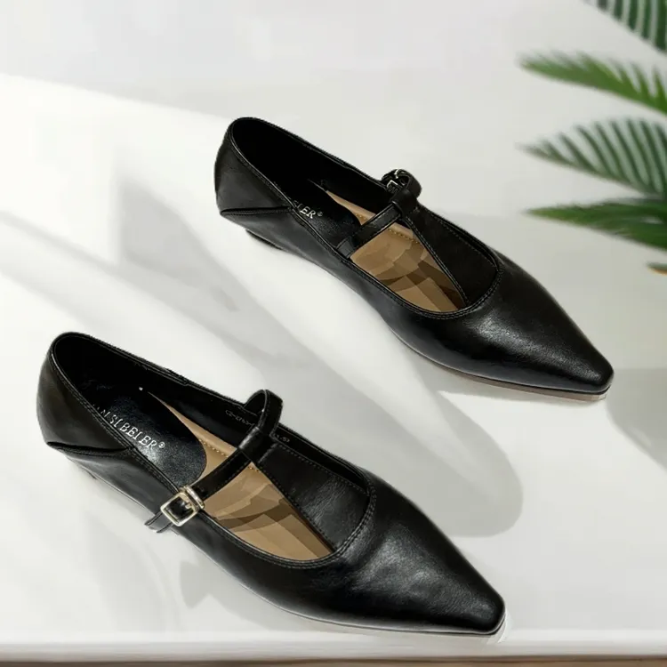 时尚百搭设计感小众尖头玛丽珍鞋女2025春法式低跟复古温柔单鞋