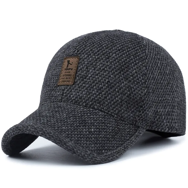 【内置护耳】冬季男士中老年户外休闲棒球帽帽子毛呢保暖爸爸帽