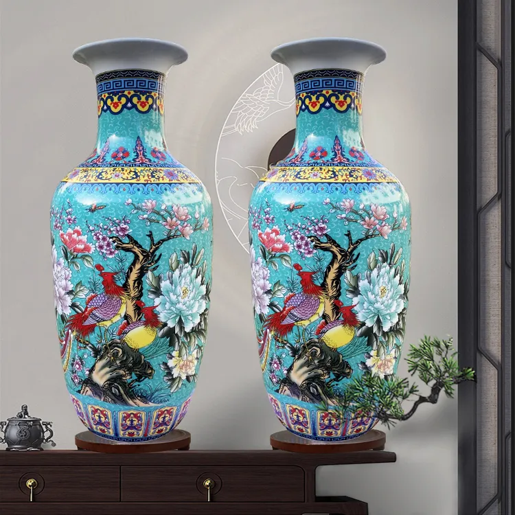 景德镇陶瓷器珐琅彩大号插花瓶子装饰品摆件落地客厅家居室电视柜