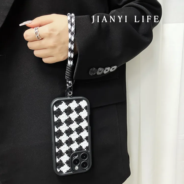 ins风秋冬精孔千鸟格手机壳适用于苹果16全包边15promax防摔14/13