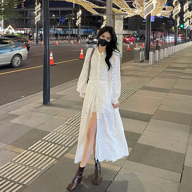 法式气质设计白色蕾丝裙套装2024夏季新款显瘦刺绣仙气高档连衣裙