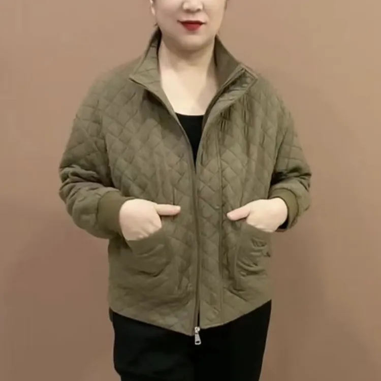 《专柜品质》S2025秋冬时尚洋气休闲百搭修身经典杭棉立领妈妈外套