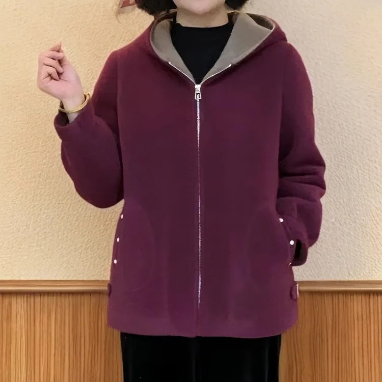 《专柜品质》冬季新款洋气时尚百搭高档中老年加绒加厚连帽妈妈装