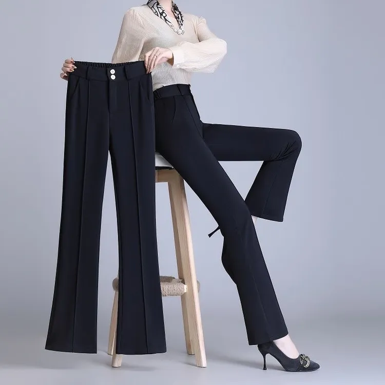 喇叭裤女高腰显瘦2025新款春秋裤子垂感高级感弹力西装黑色微喇裤