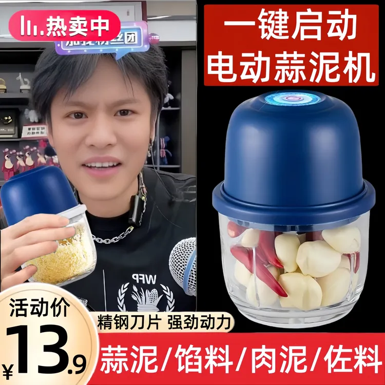 电动蒜泥神器绞肉机小型婴幼儿辅食机多功能绞肉机切打绞蒜小米辣