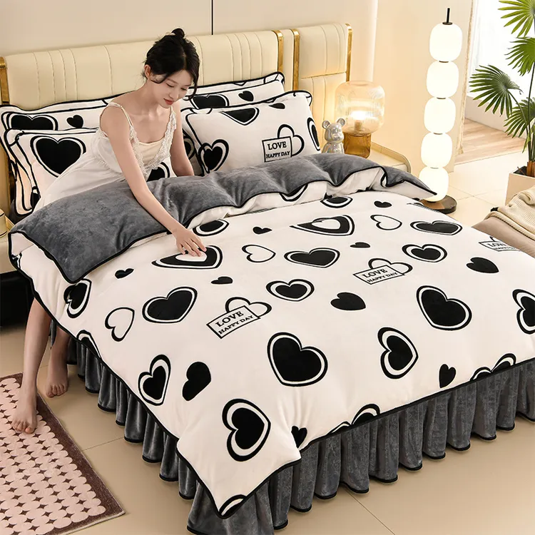 2025新款加厚牛奶绒四件套珊瑚绒双面加绒床上被套法兰绒床品冬季