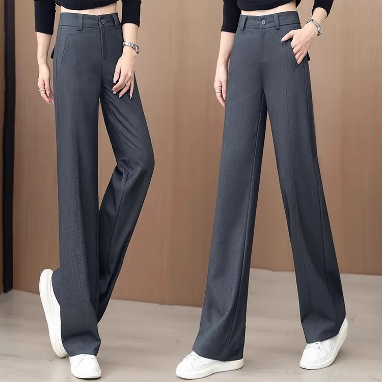 天丝直筒裤女新款加厚西装裤高腰宽松垂感阔腿裤秋款女裤女士