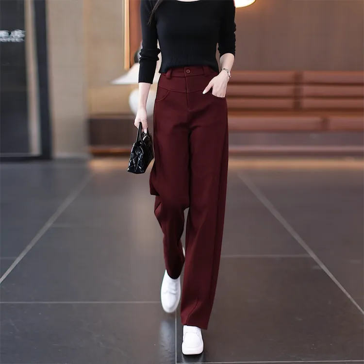 时尚安可拉红窄版阔腿裤女2024秋季新款高腰显瘦宽松休闲香蕉裤子